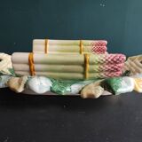 Vintage French asparagus serving tray in Majolica