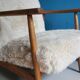 Vintage Armchair Mid-Century Beige Faux Fur Restored