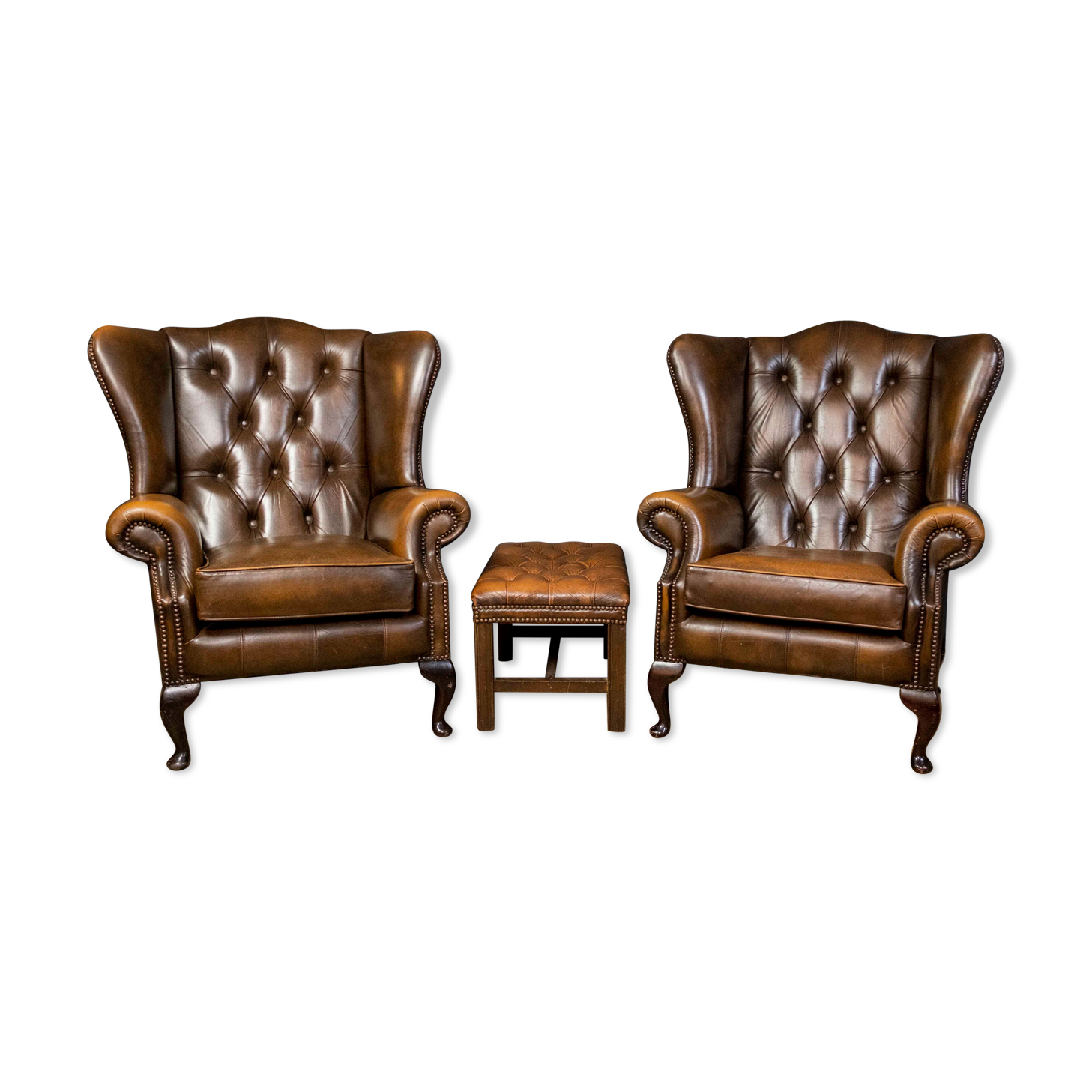 Set of Chesterfield armchairs with footstool