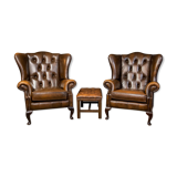 Set of Chesterfield armchairs with footstool