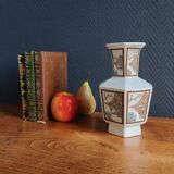 Vintage Hexagonal Japanese Porcelain Vase – Landscape Decoration
