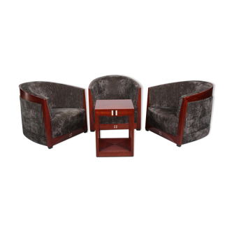 Art Deco Set of 3 Armchairs Frits Schuitema with table 1980s