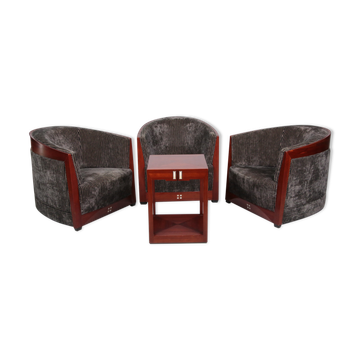 Art Deco Set of 3 Armchairs Frits Schuitema with table 1980s