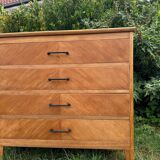 Vintage Scandinavian wooden chest of drawers with herringbone pattern - 4 drawers