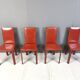 Red leather dining chairs by De Couro Brazil, 1980s - set of 4