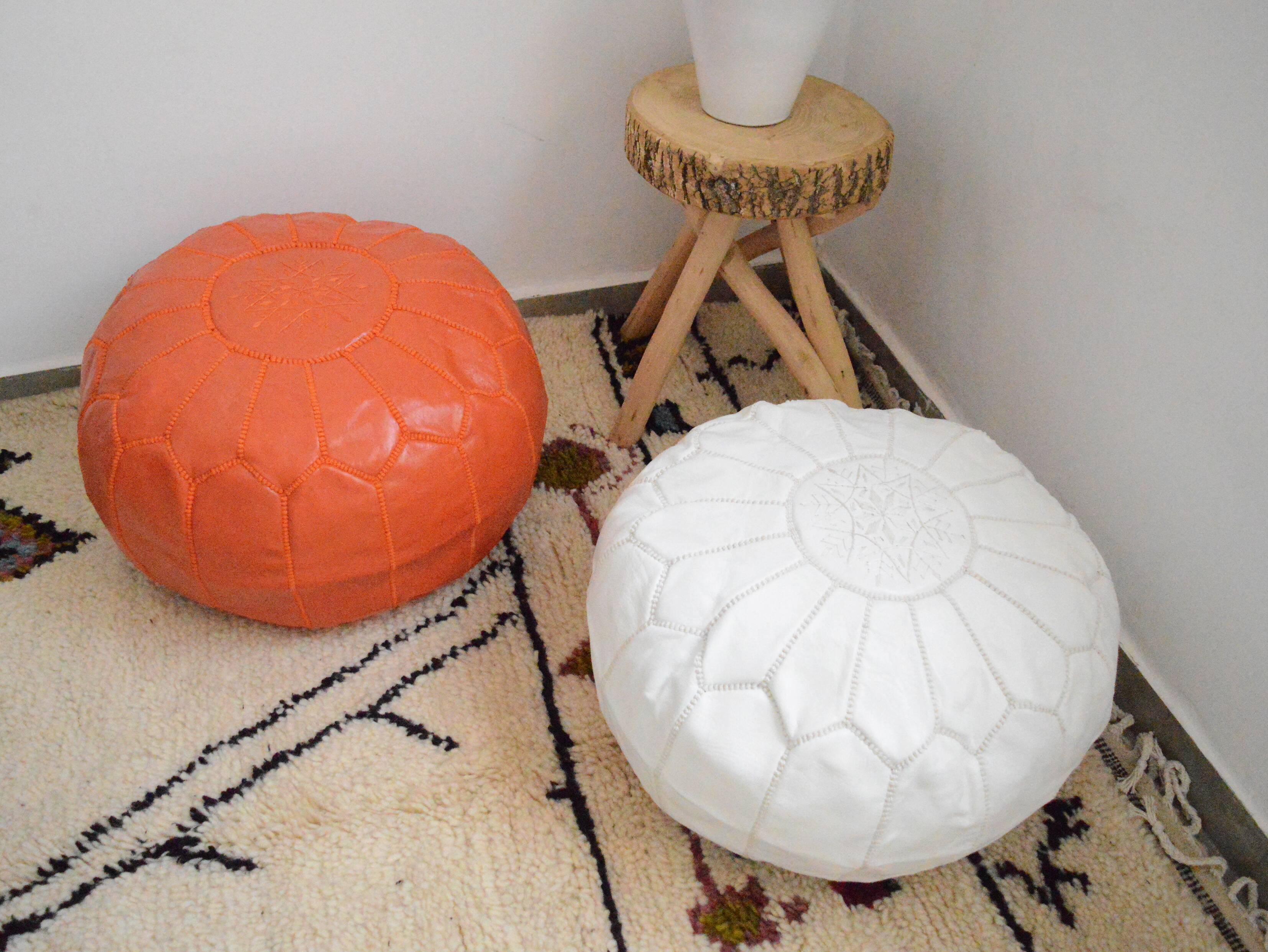 Moroccan leather pouf