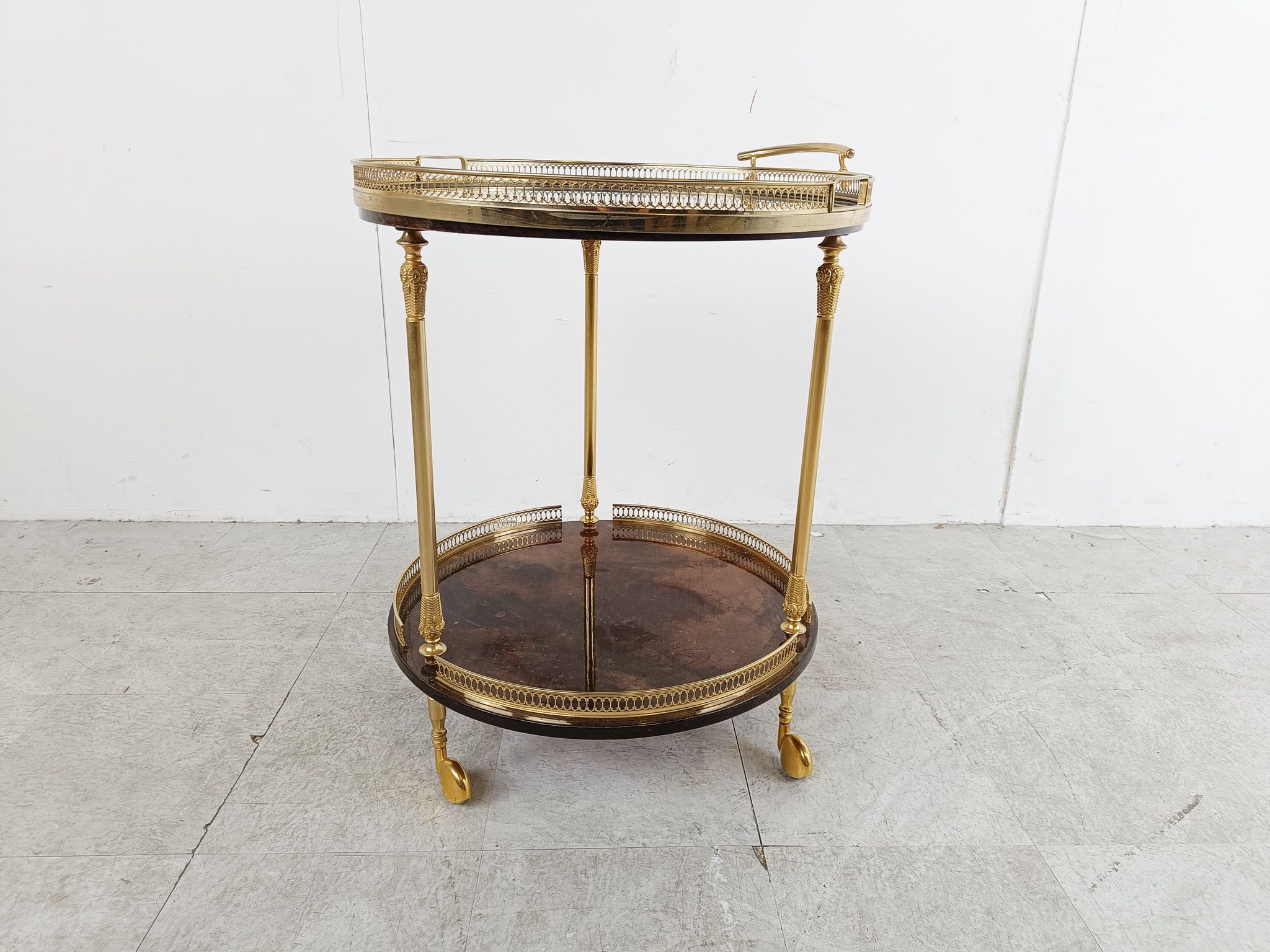 Italian goatskin and parchment serving bar cart