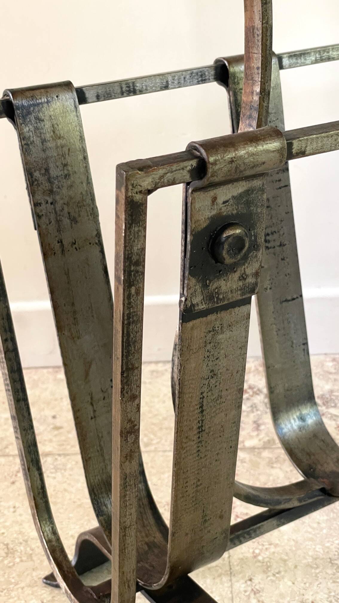 Brutalist vintage steel magazine rack