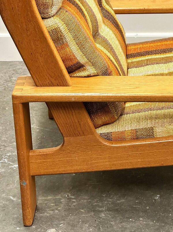 Grande chaise longue vintage en bois d'orme avec tissu d'origine, années 1970, France