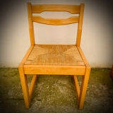 Set de 4 chaises vintage en orme & large assise paille 1970