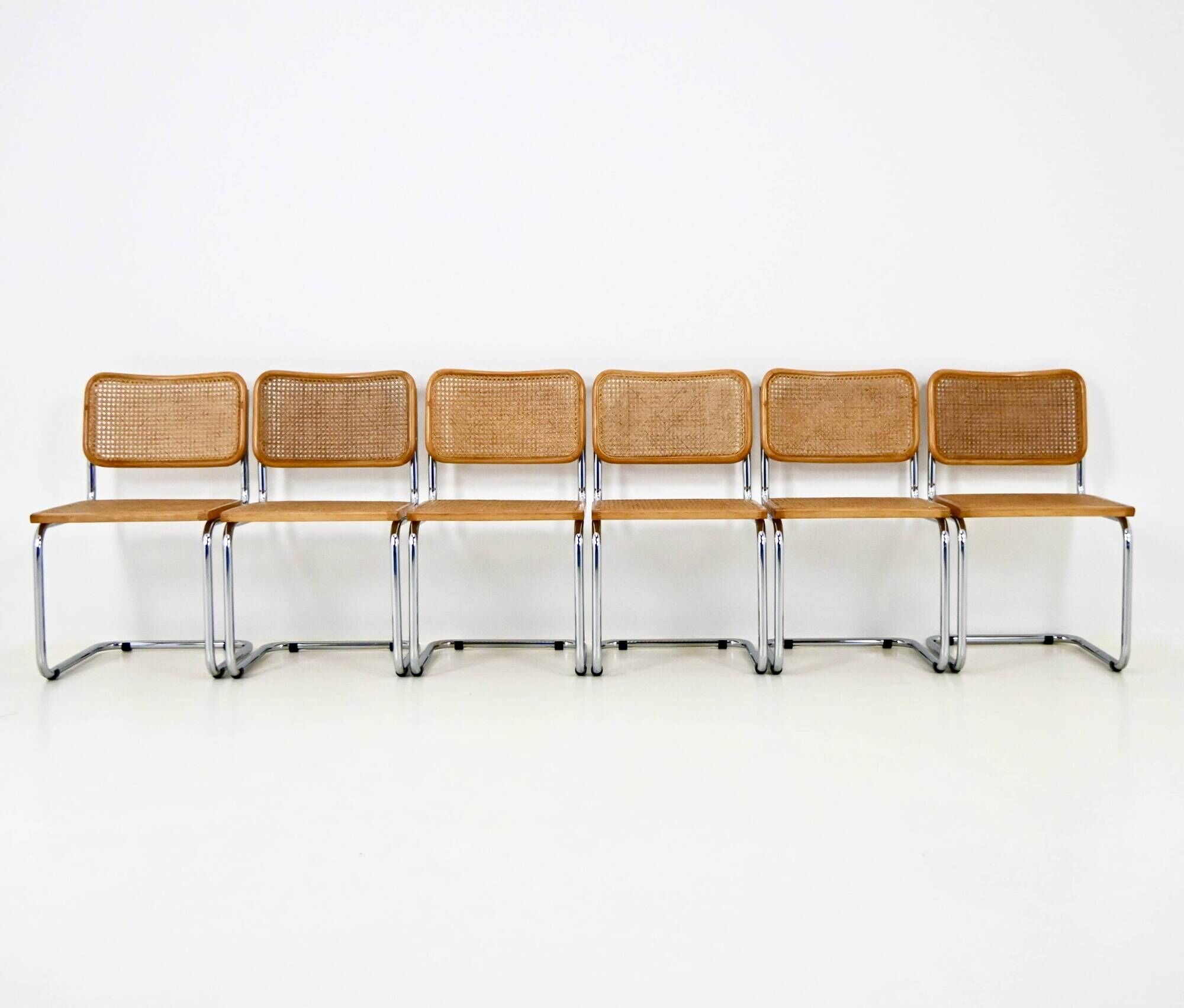 Set of 6 B32 style dining chairs by Marcel Breuer.