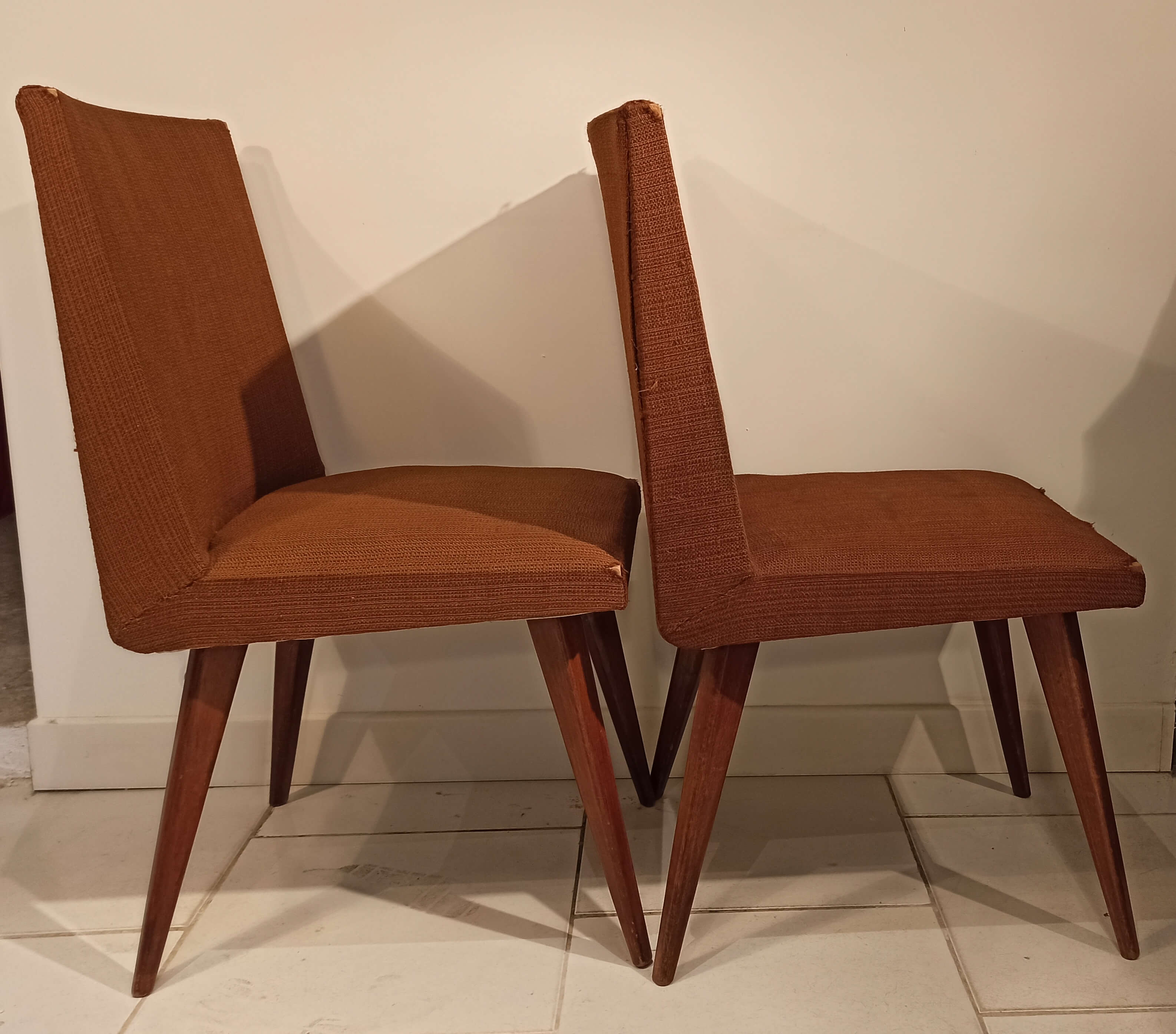 Pair of vintage chairs 1950s tweed and wood