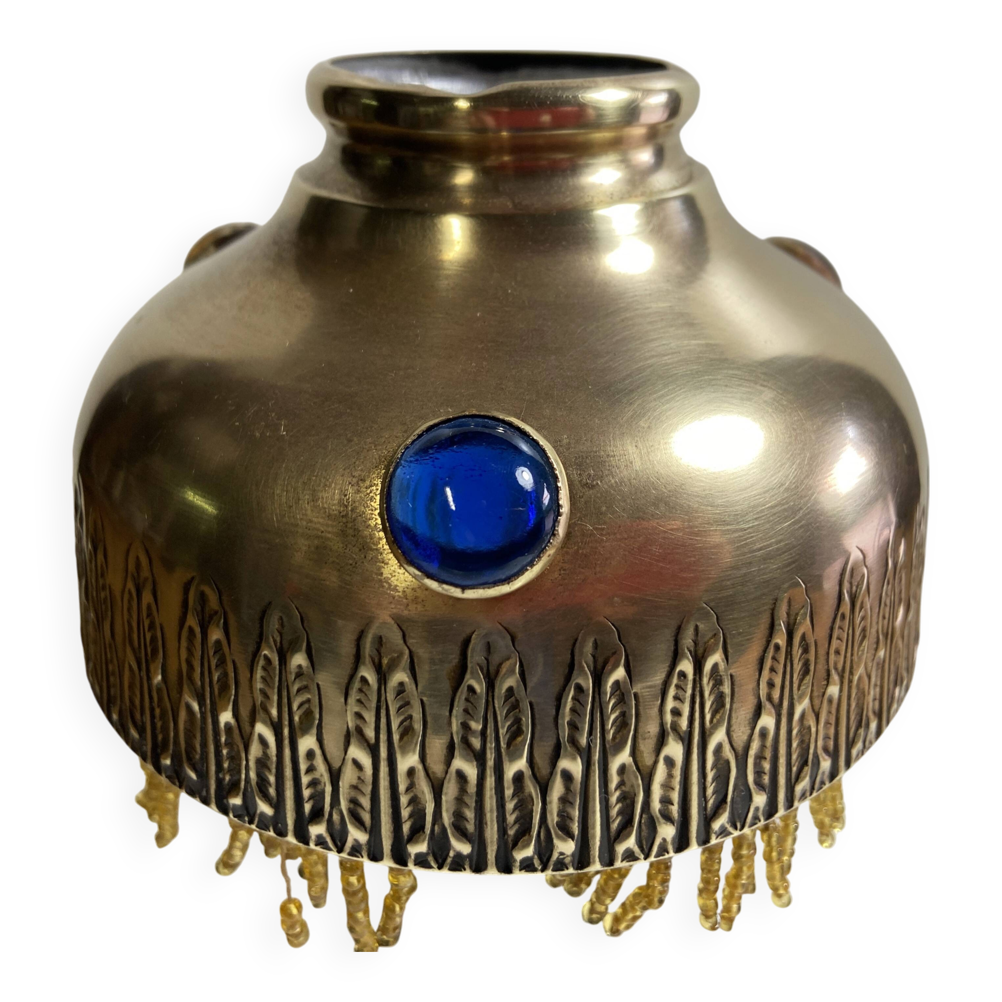 Antique Parisian Lampshade Hat 1900 Brass Cabochons Tassels