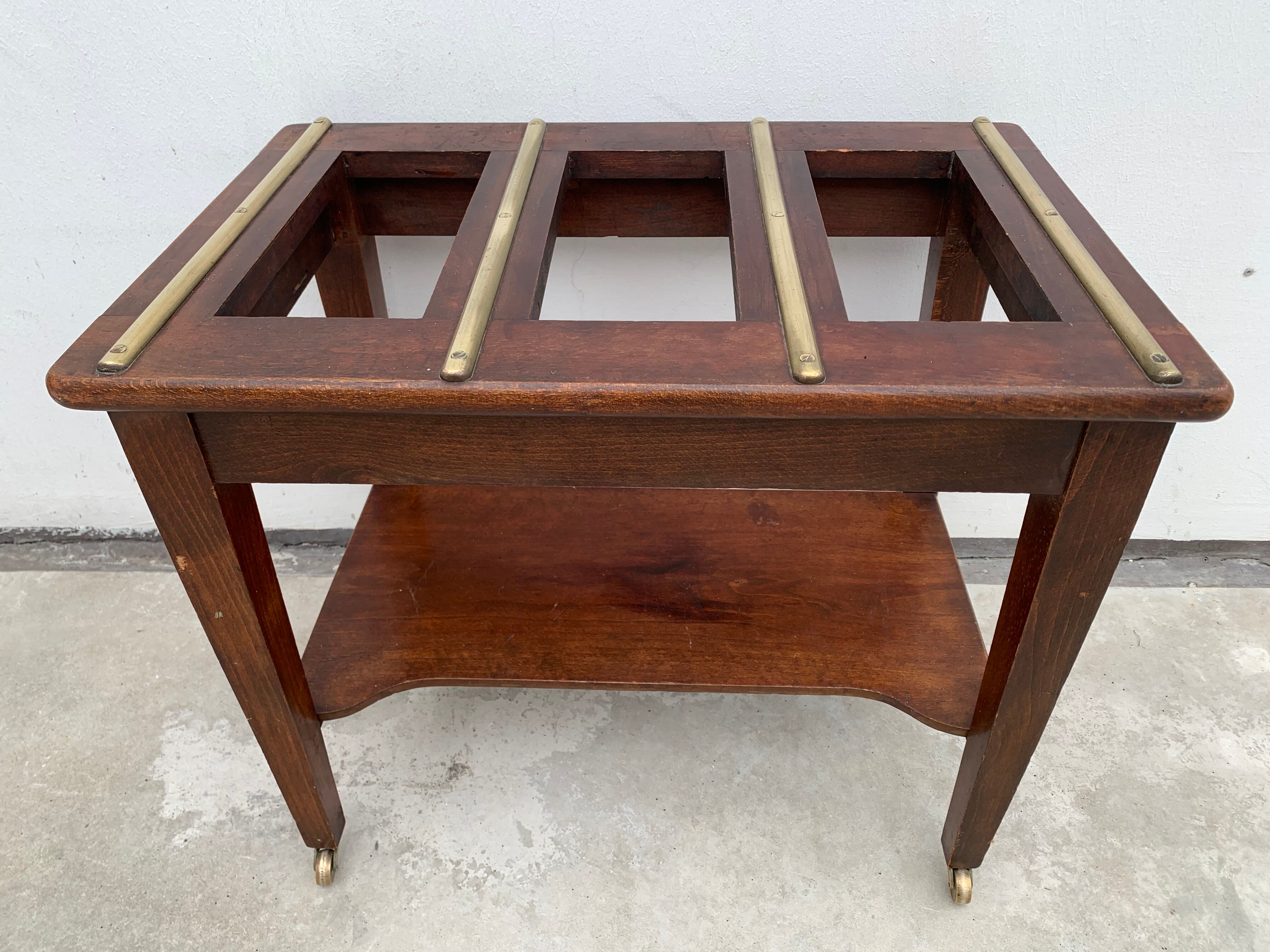 2 old English luggage rack in bronze and 19th century wood