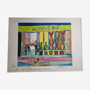 Lithograph, at the little bar, Beaujolais Nouveau, artist's proof, numbered signed, 76 x 55 cm