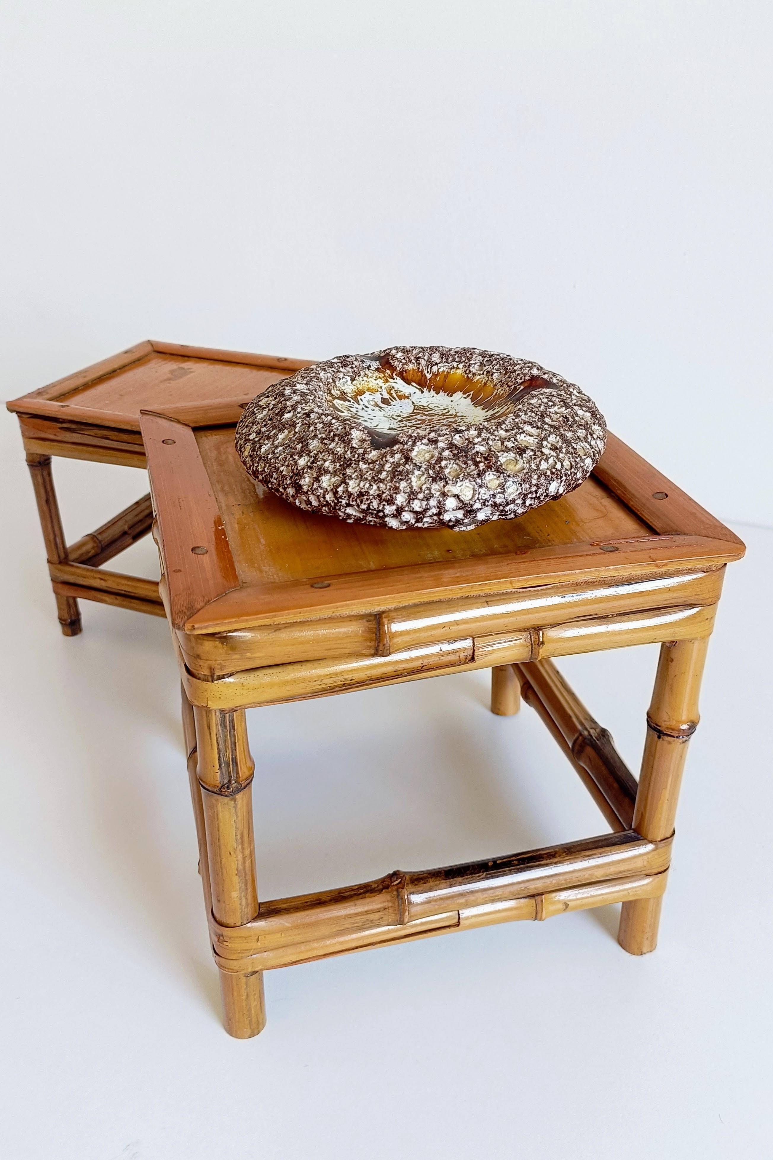 1950s Mid-Century French Bamboo and Wood Plant Pedestals, Hand-Crafted