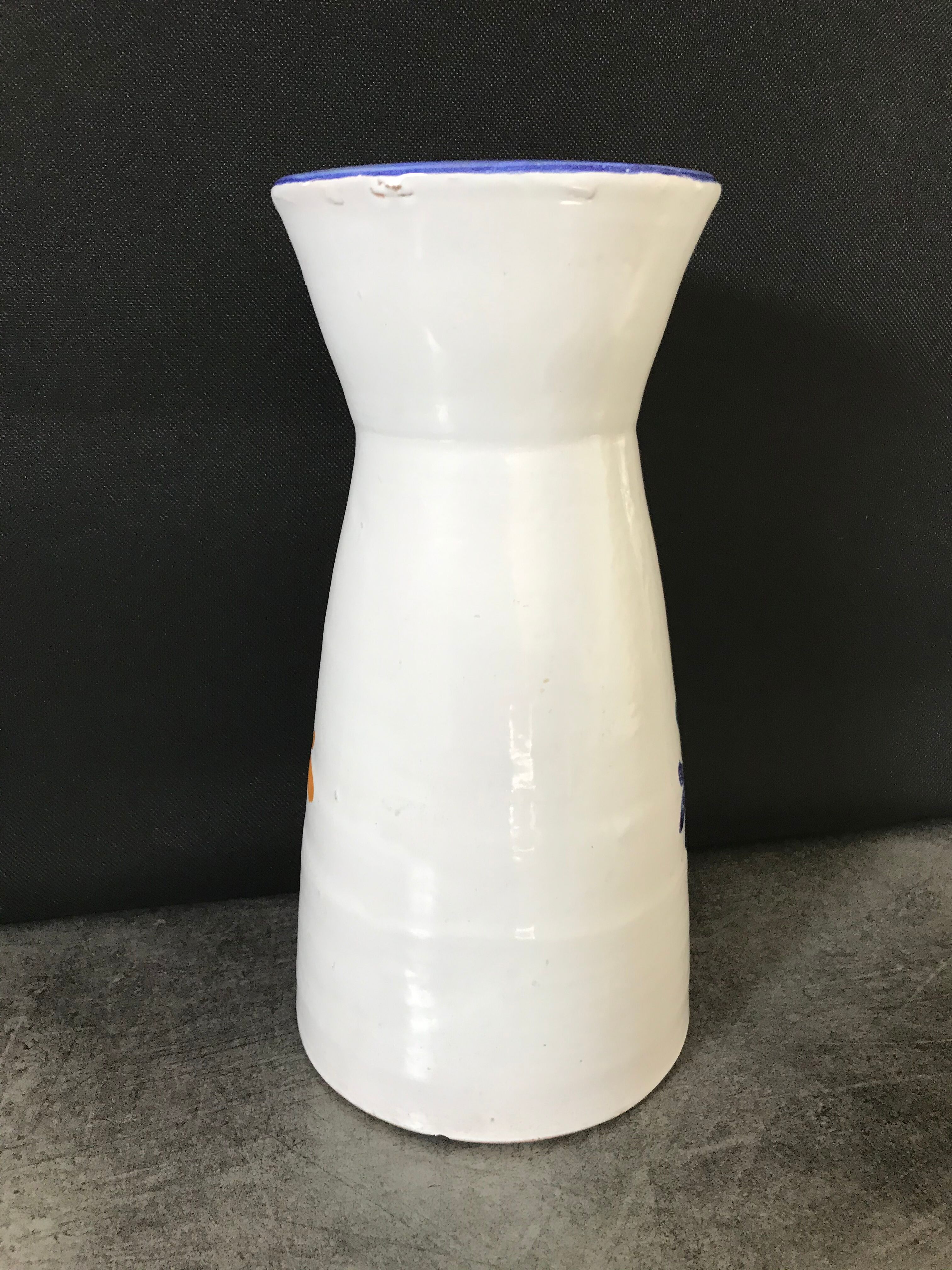 Vintage ceramic vase signed with polychrome flower decoration 25 cm