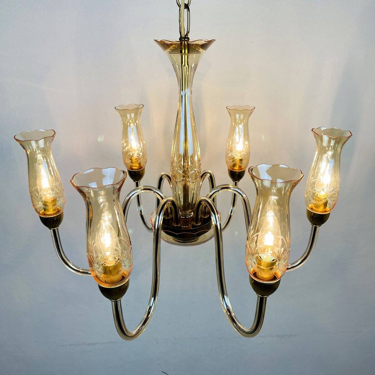 Vintage Murano glass chandelier in amber by De Majo, Italy, 1970s.