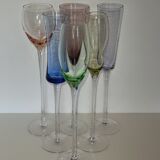 Set of 6 champagne flutes in different colors and shapes