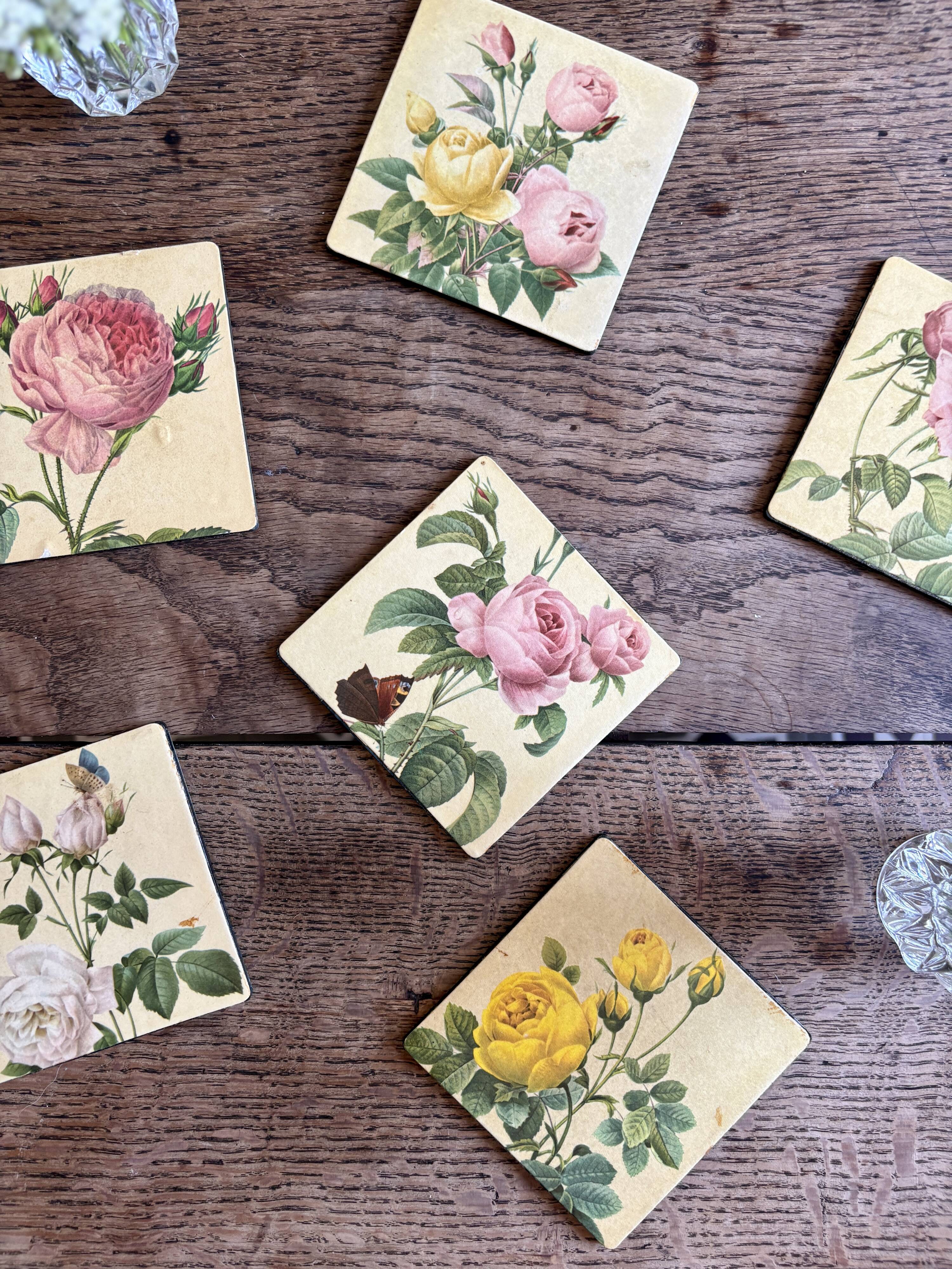 6 dessous de verre vintage décor Redouté