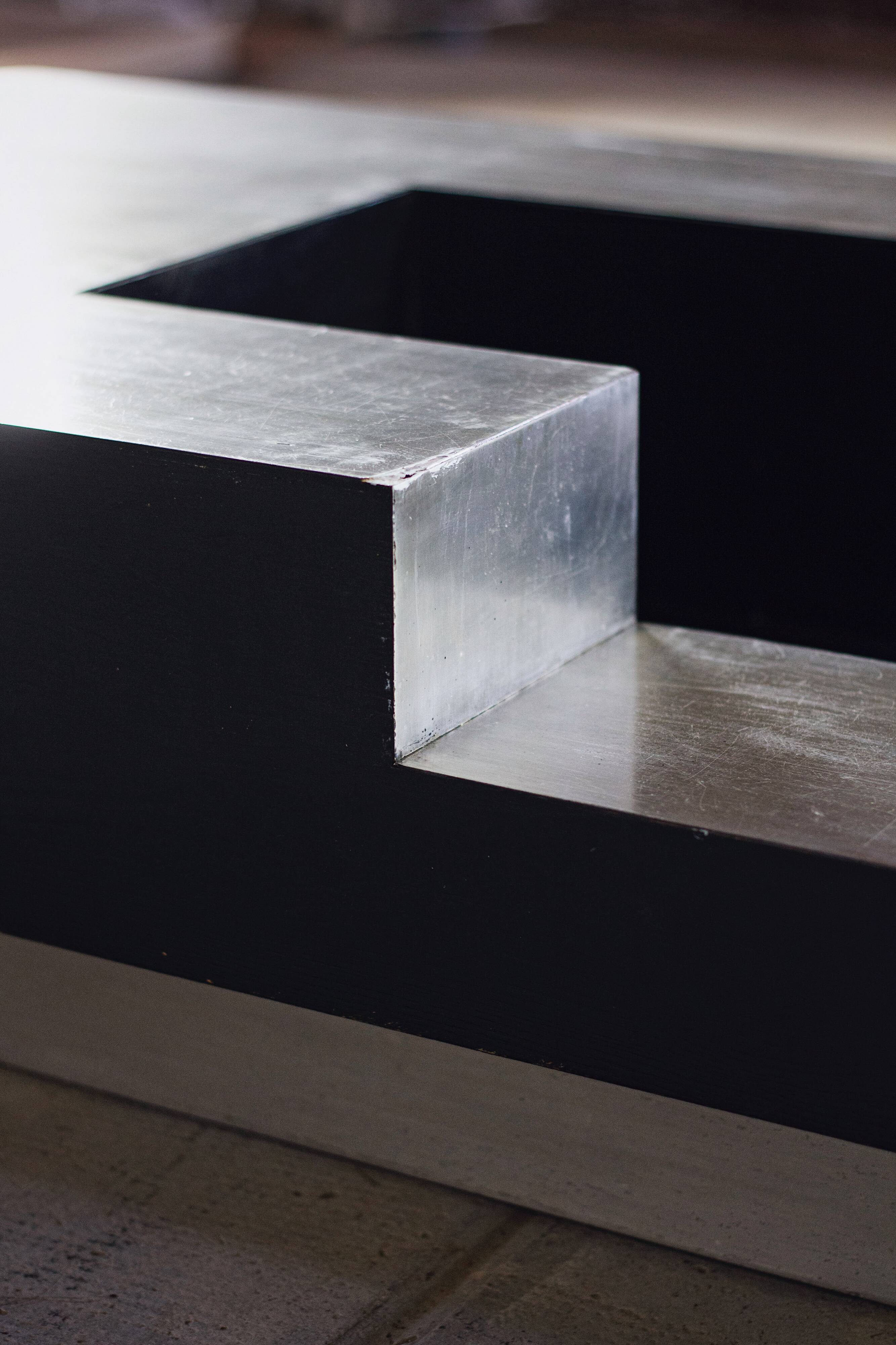 wood and steel bar coffee table, 1980