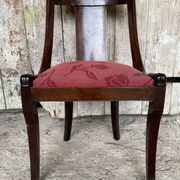 Antique Gondola Chair Empire Style Wood + Red Floral Vintage Fabric