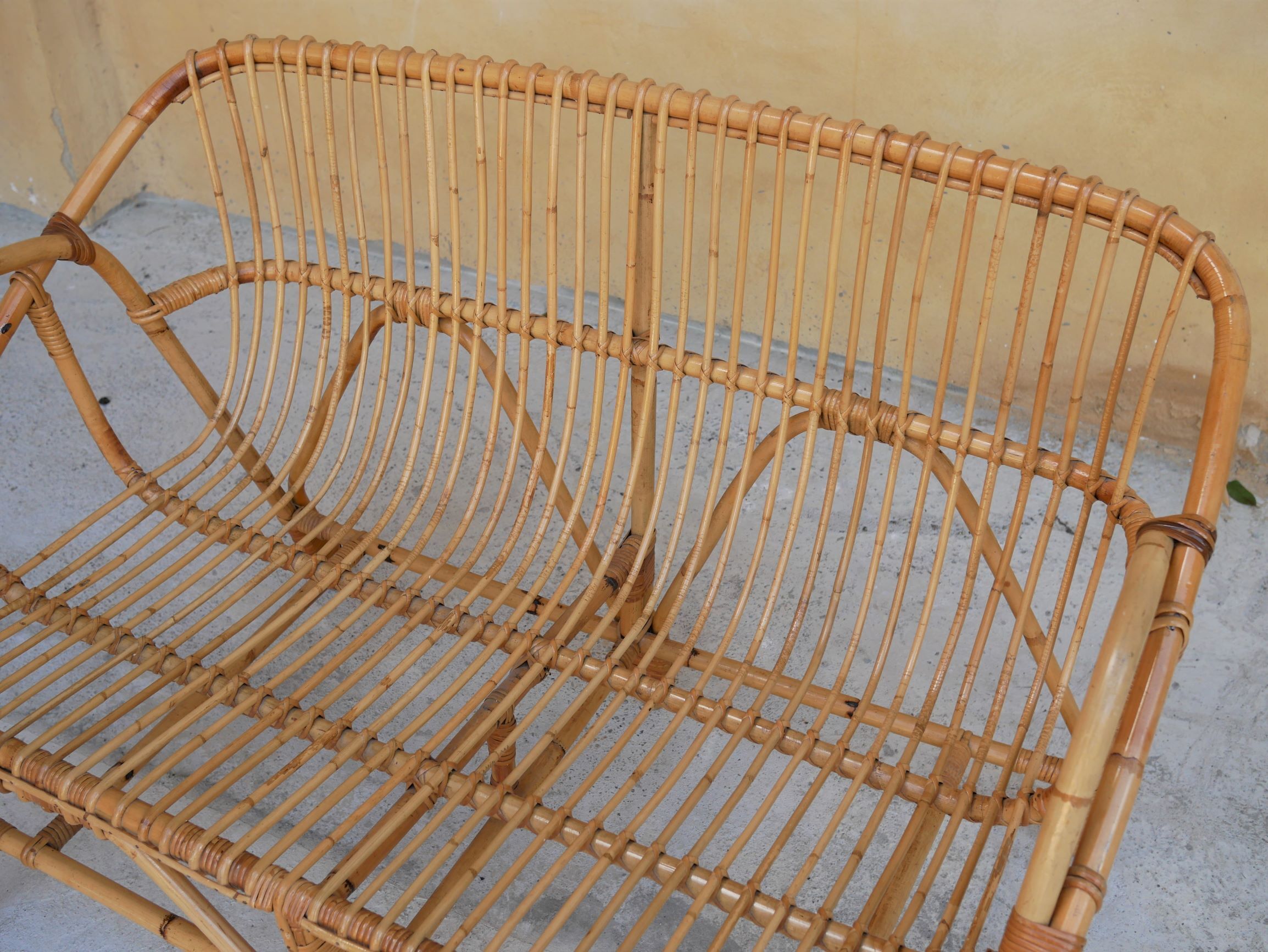 Vintage rattan bench
