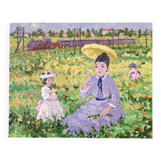 Suzanne Eisendieck (1908-1998) - Huile sur toile - "Dimanche dans les champs" - Signée