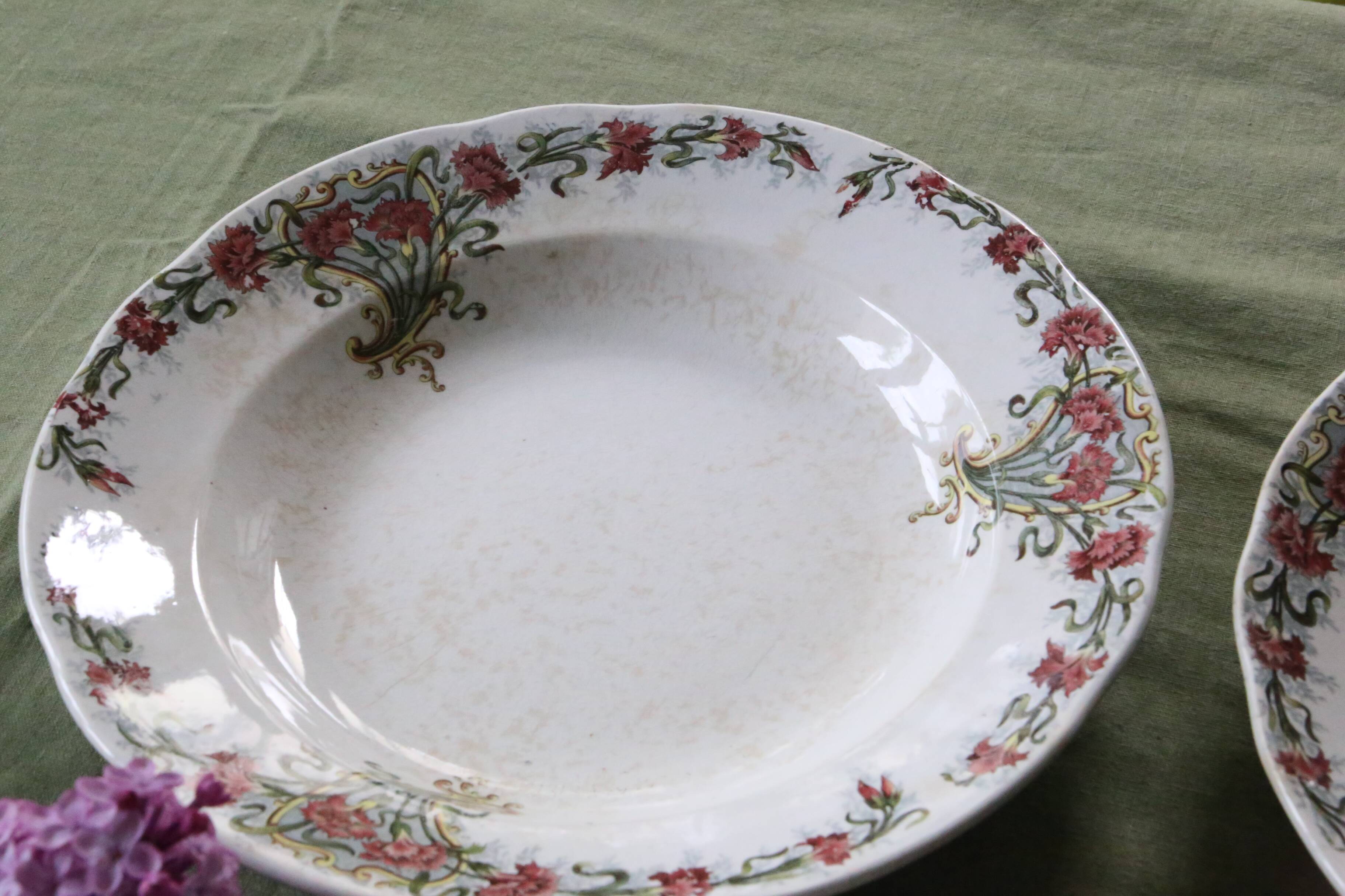 Soup plates x4, Onnaing, Guirlande model, 19th century