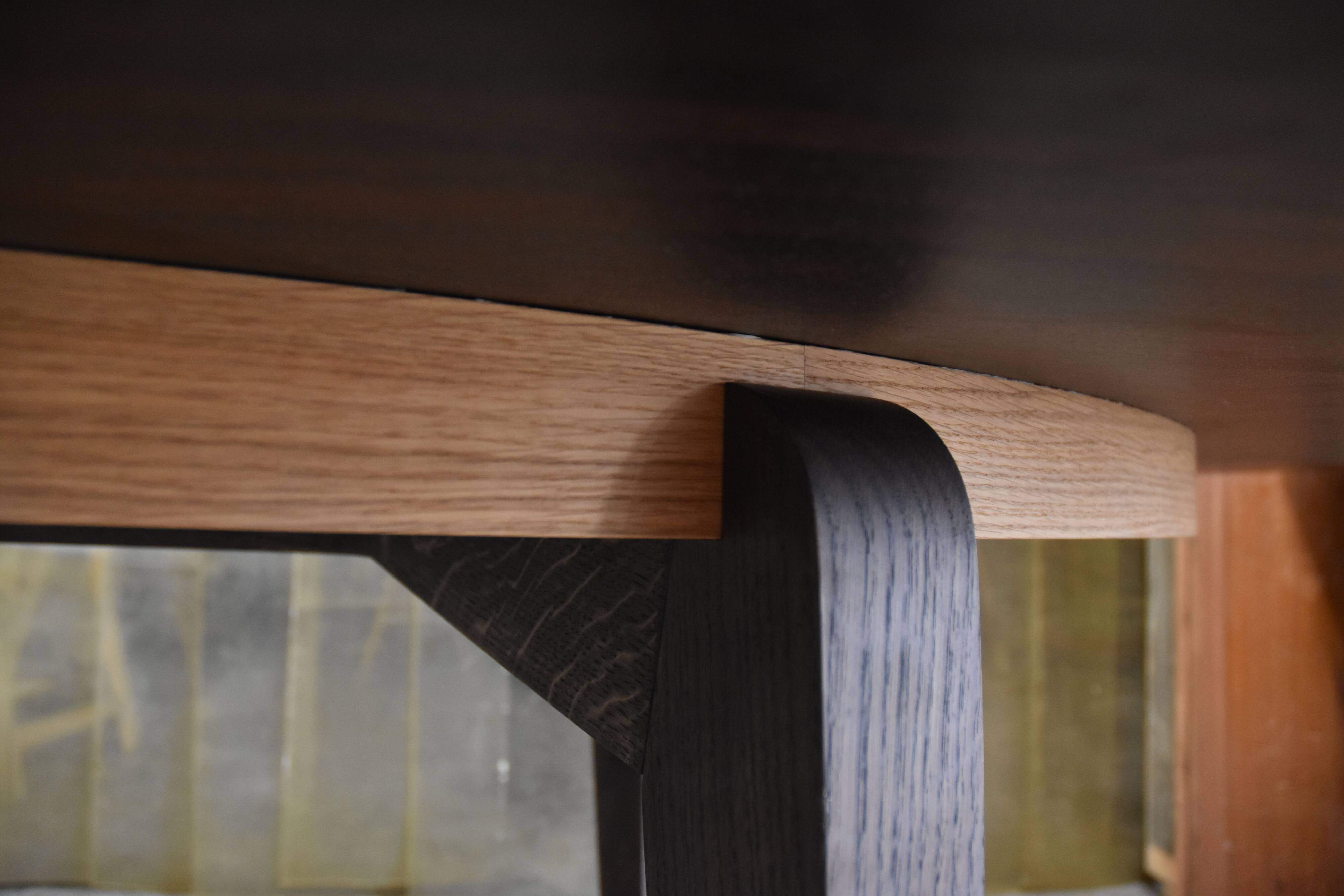 Oval table in ziricote and solid oak