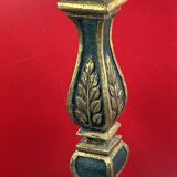 Large antique green and gold wooden lamp base, 66 cm high from the socket.