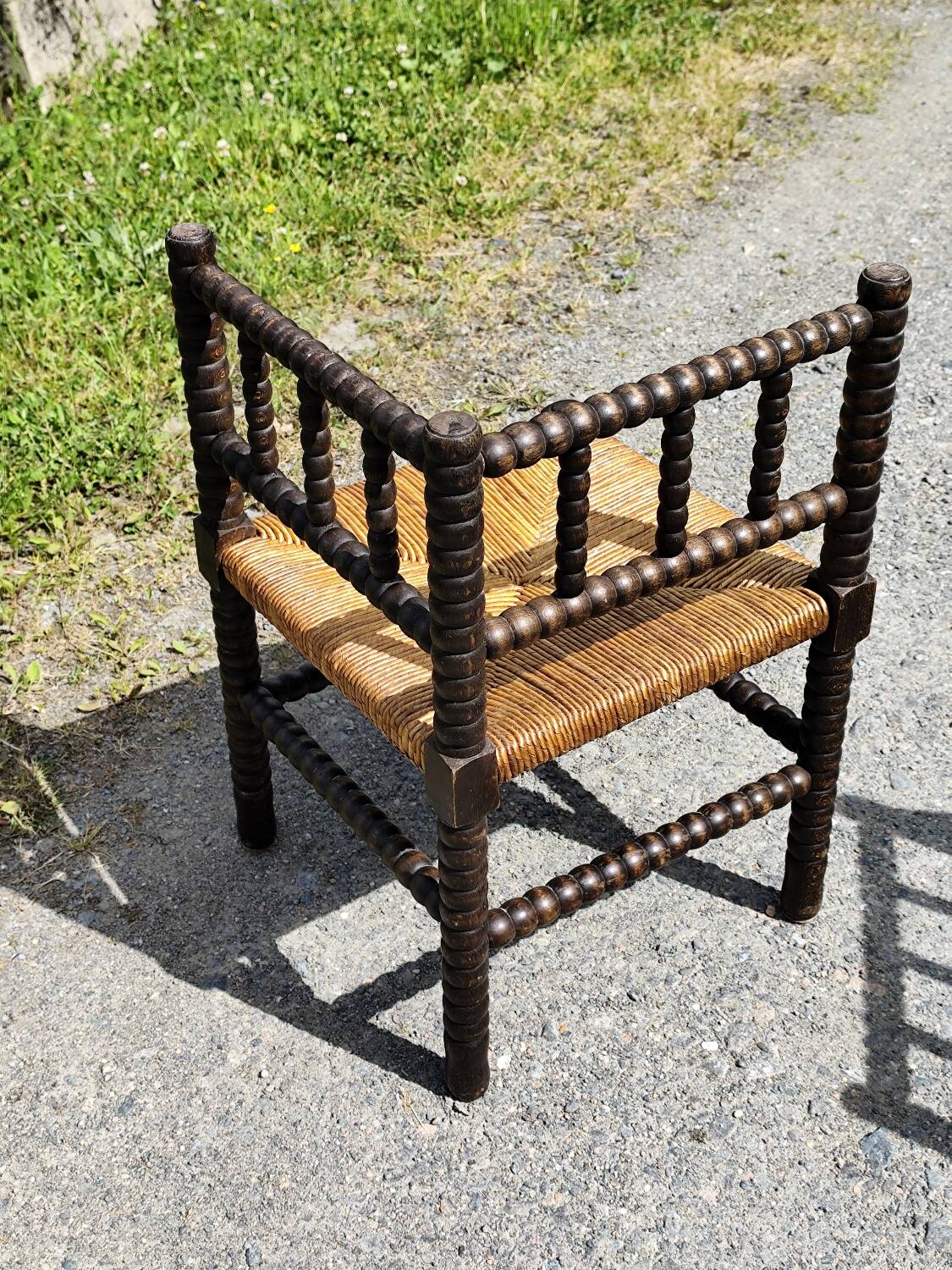 Pair of Bobbin armchairs, corner fire seat, corner