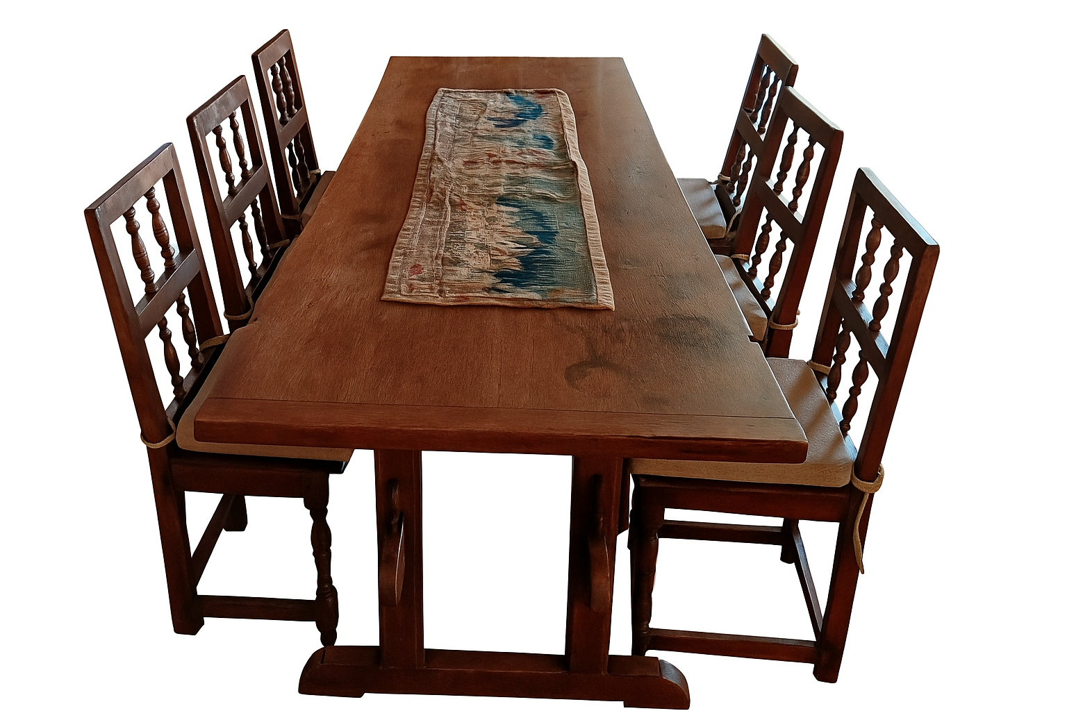 Refectory table in solid oak and 6 chairs, 17th–18th century