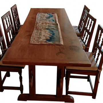 Refectory table in solid oak and 6 chairs, 17th–18th century