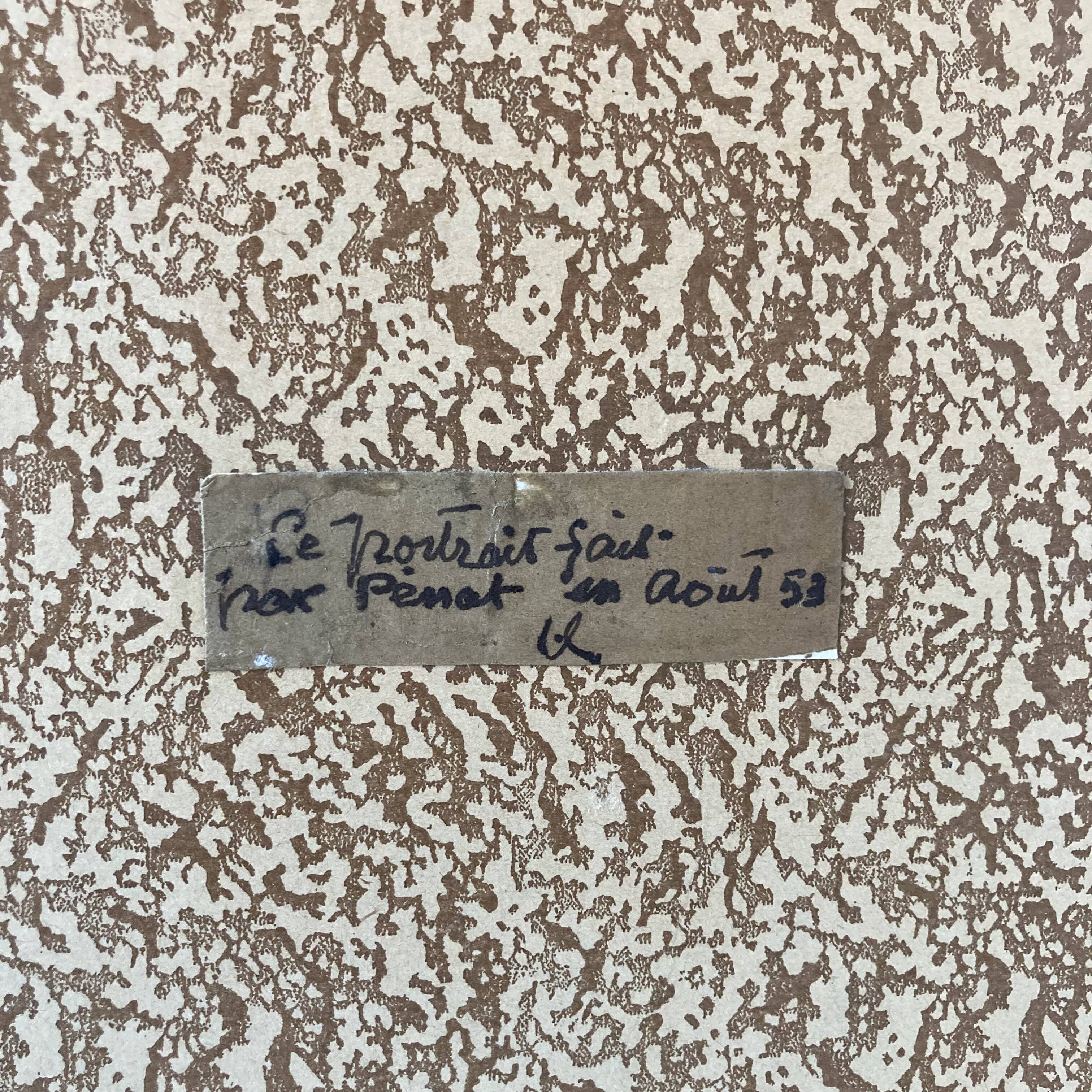 Portrait of a man with charcoal and sanguine of 1953 signed Lucien Pénat