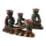 pair of double ceramic candlesticks, Brown & Pink, 1970