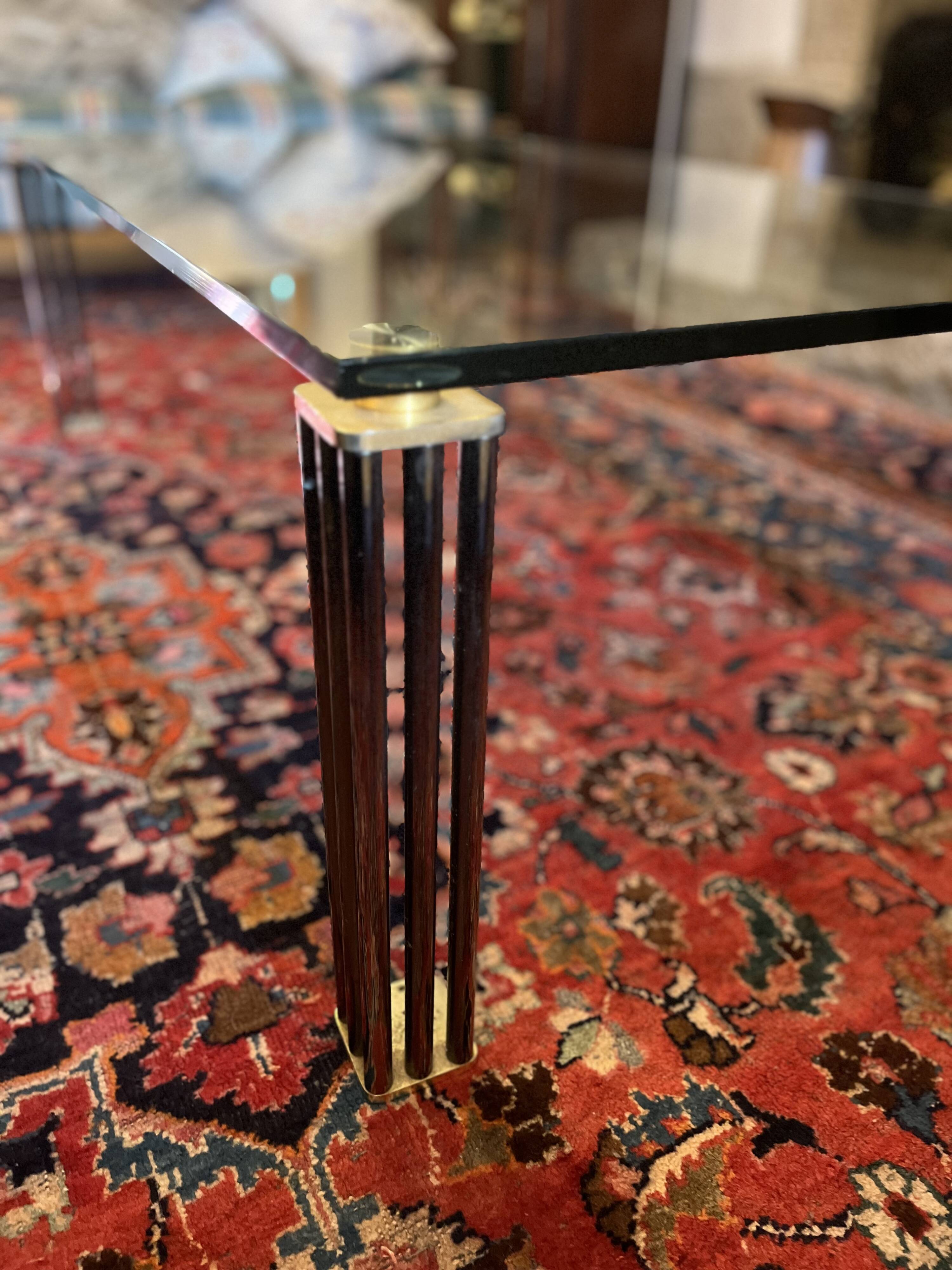 Vintage Hollywood Style Coffee Table - Glass, Brass & Fluted Legs,