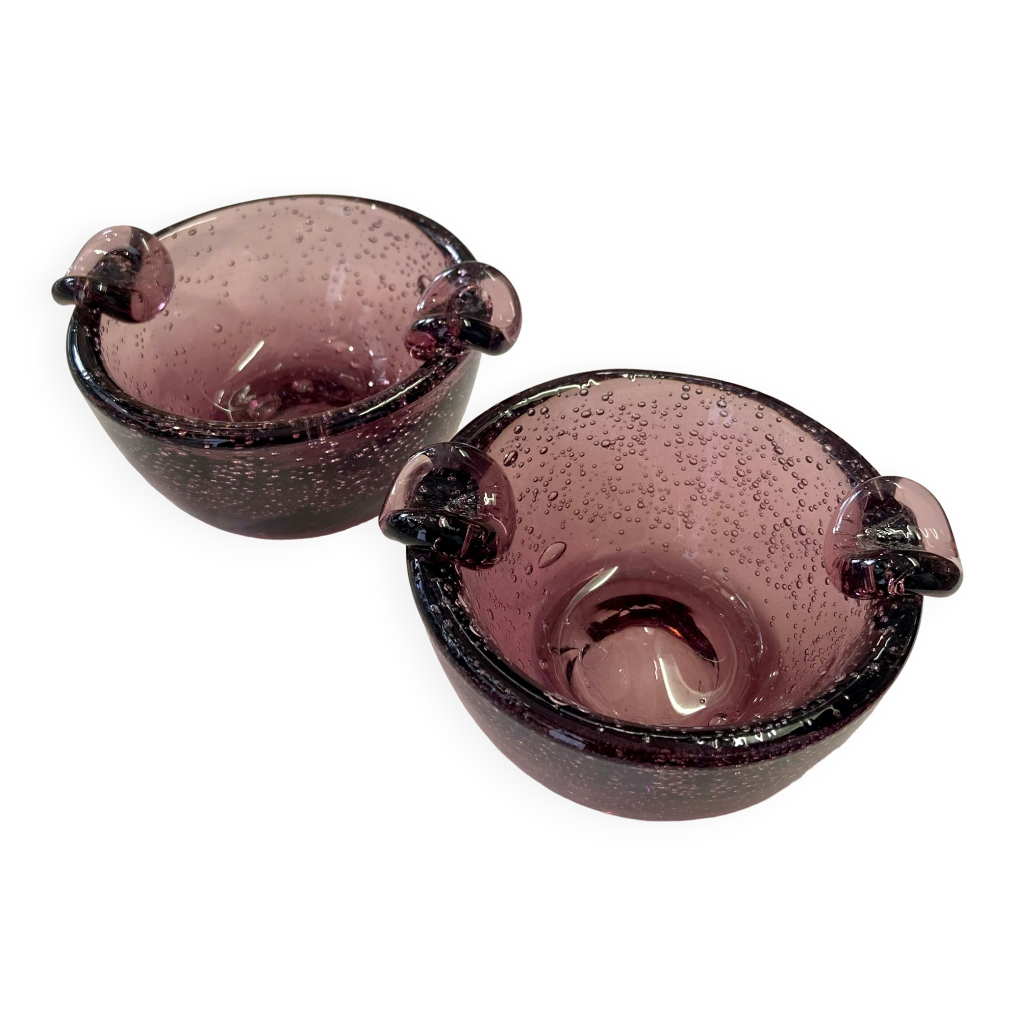 Pair of bubble glass ashtrays
