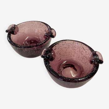 Pair of glass ashtrays bubbled glass Biot