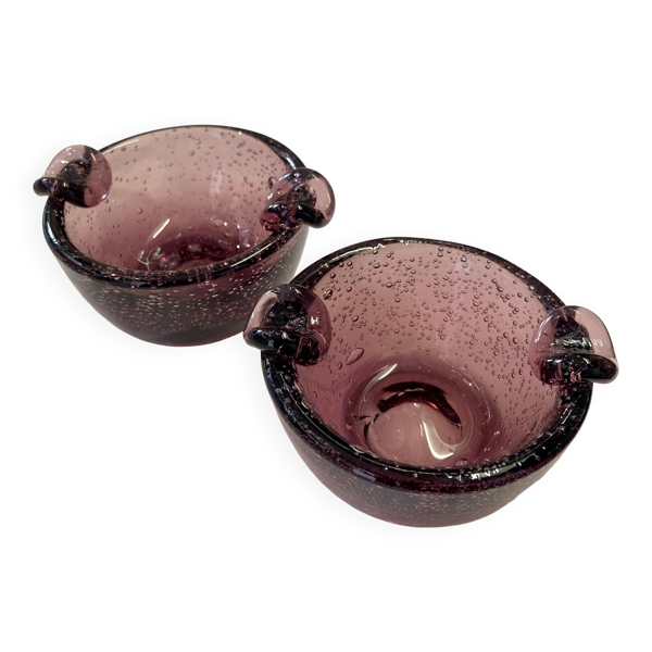Paire de cendriers verre bullé