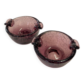 Pair of bubble glass ashtrays