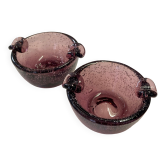 Pair of glass ashtrays bubbled glass Biot