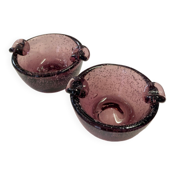 Pair of bubble glass ashtrays