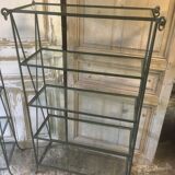 Pair of wrought iron and glass bookcase shelves