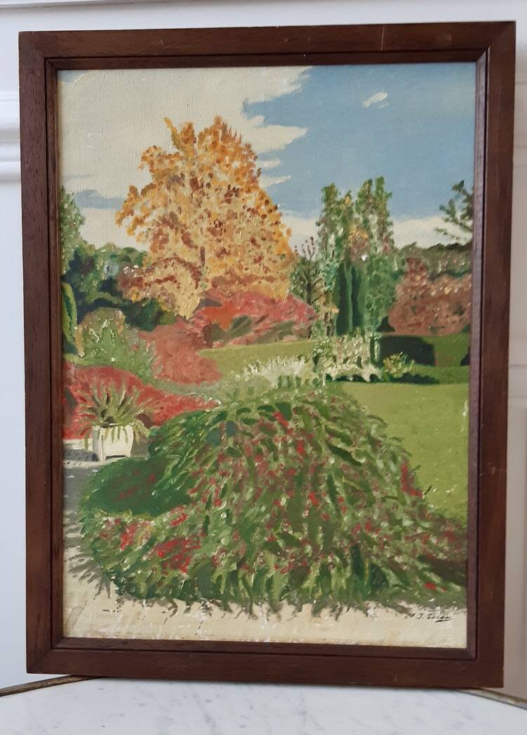Oil painting on canvas terrace Signed May 1962