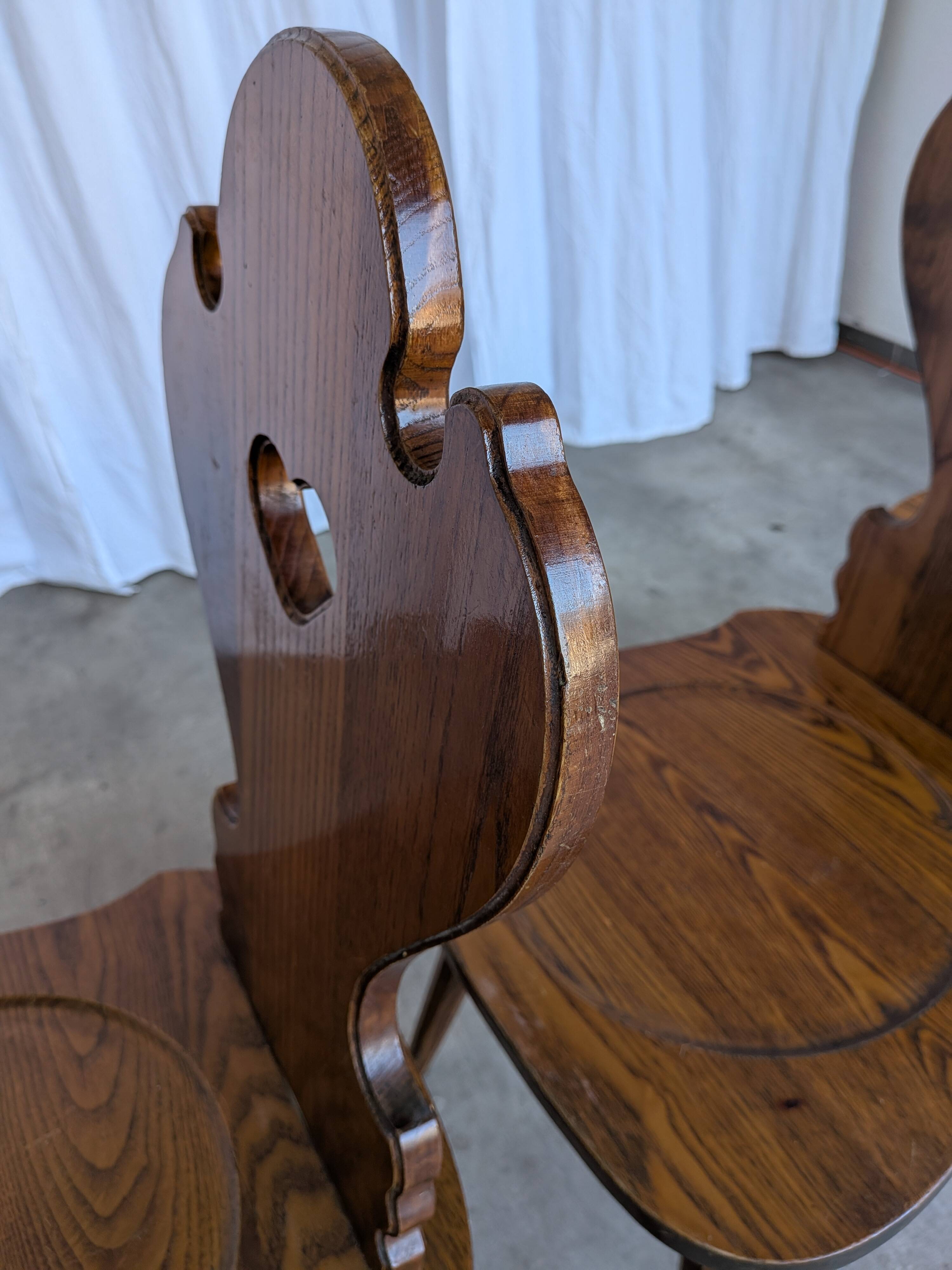Set of 4 Farmhouse Tyrolean Chair with Heart Cutout Back / 1970s Vintage Di