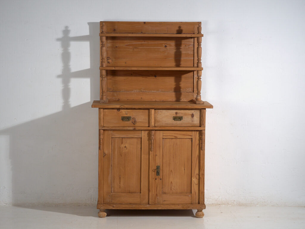 Antique pine dresser – European rustic furniture with shelves – circa 1940