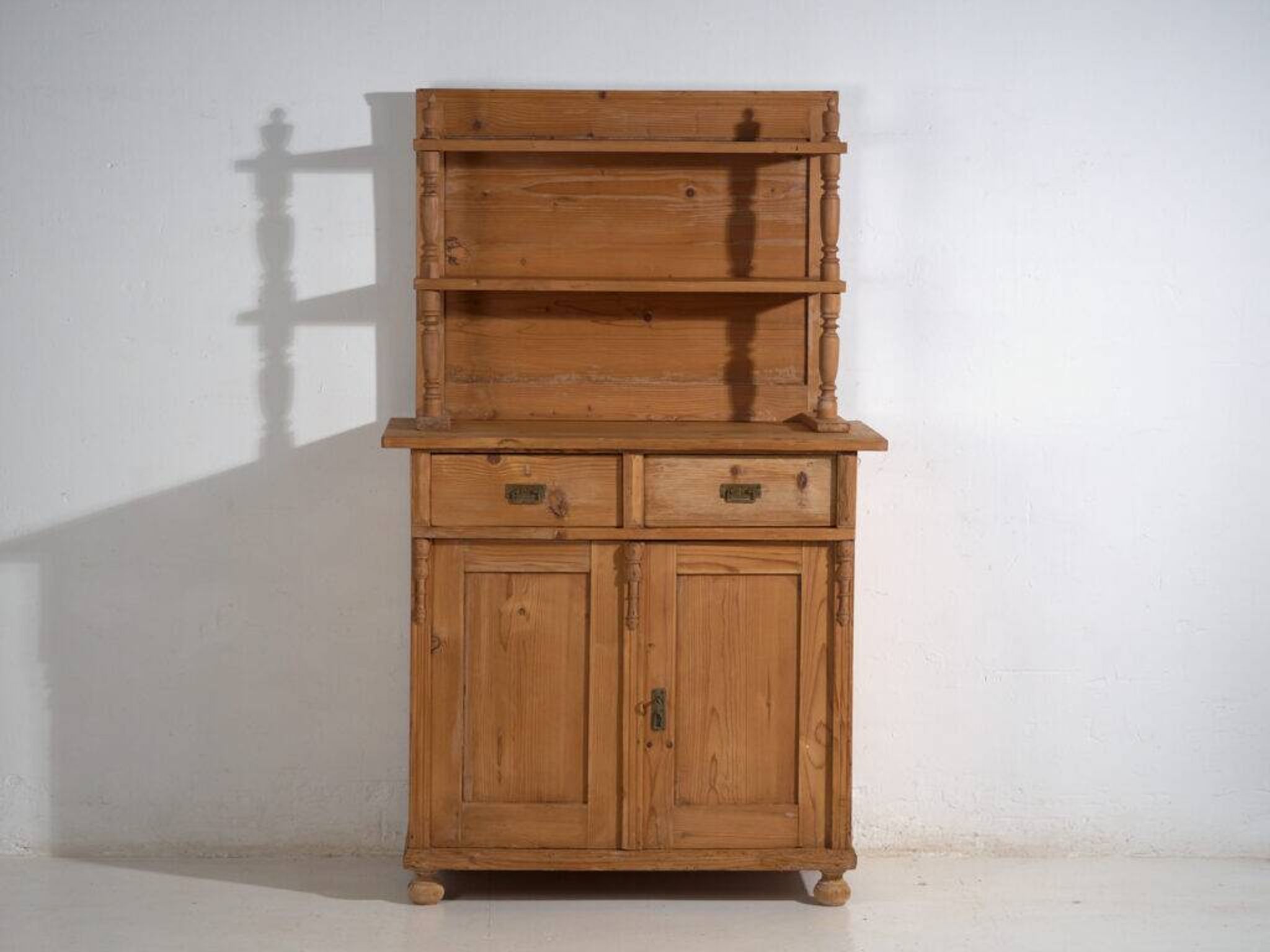 Antique pine dresser – European rustic furniture with shelves – circa 1940