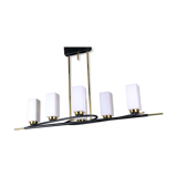 Chandelier of Maison Arlus, in black and gold metal and six rectangular opalines