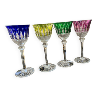 4 grands verres Roemer cristal de couleur Saint Louis modèle Tommy estampillés